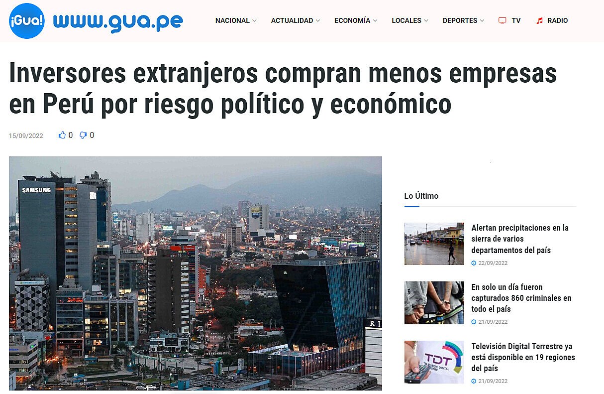 Inversores extranjeros compran menos empresas en Per por riesgo poltico y econmico